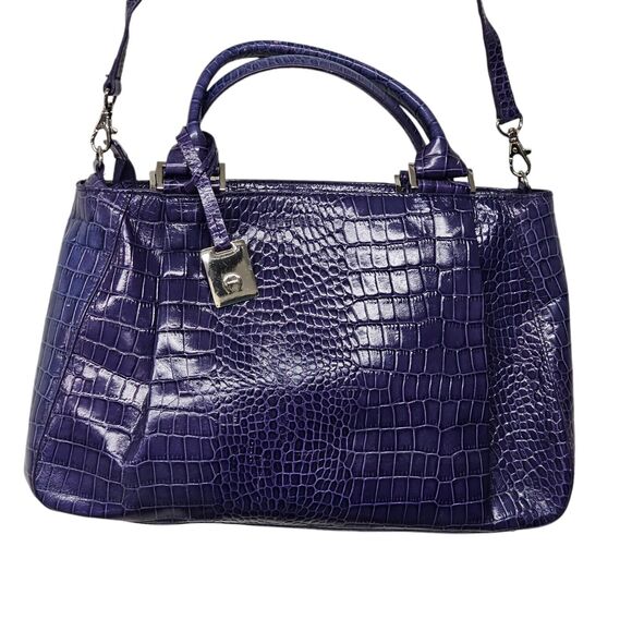Etienne Aigner Purple Leather Croc Embossed Crossbody Bag Colorful Y2K - Picture 1 of 16